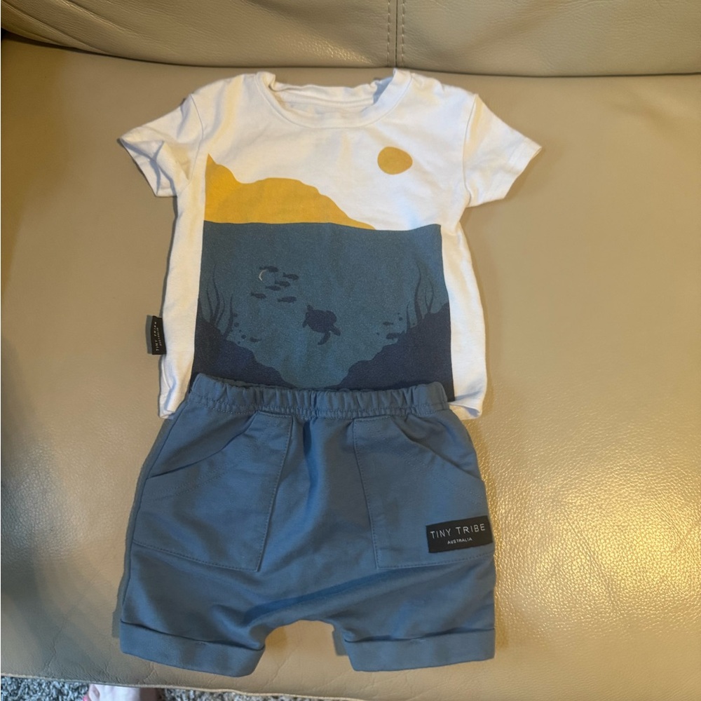 Tiny Tribe Boys’ Matching Set - White and Blue (9-12 Months)